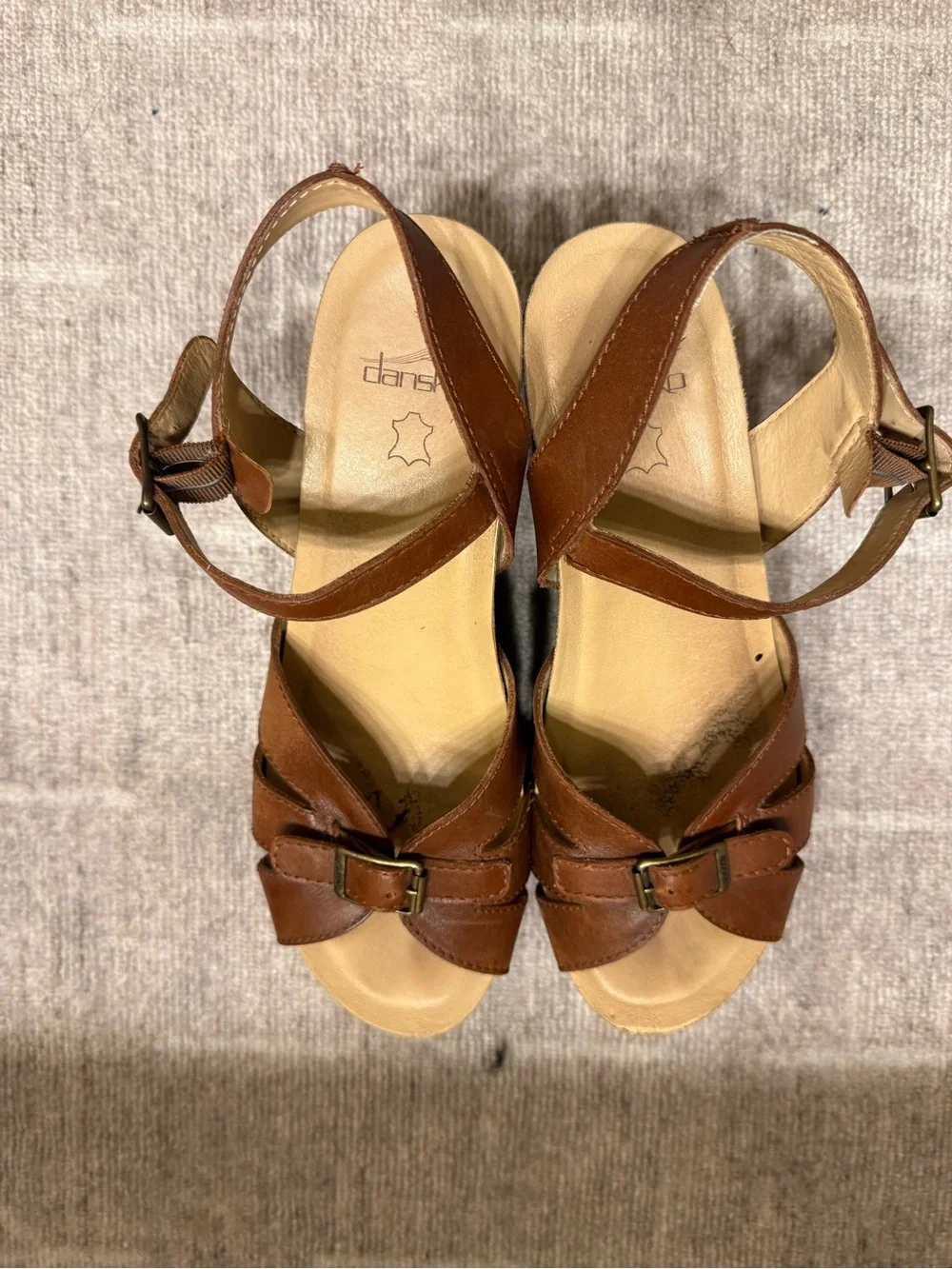 Dansko Brown Leather Buckle Cross-Strap Sandals - Picture 3 of 3